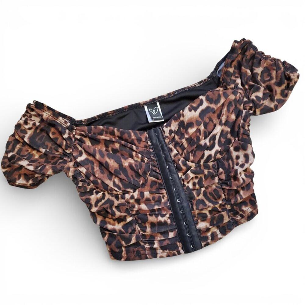 Windsor Cheetah Pattern Ruched Corset Crop Top Size Small Brown Black